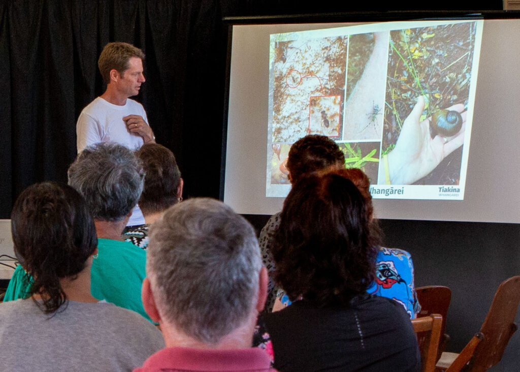 Dr Dai Morgan from Tiakina Whangārei presenting at Predator Free Kamo workshop